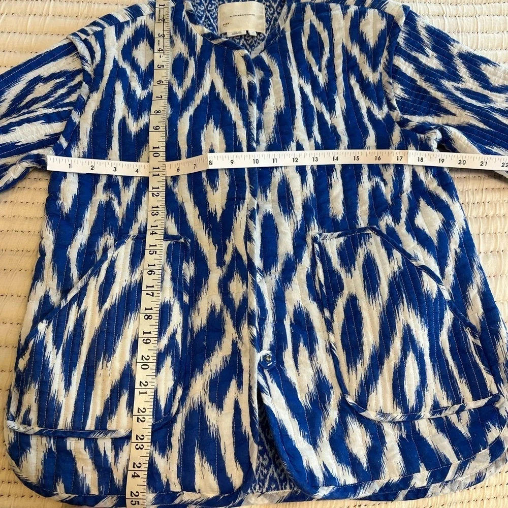 Blue and White Quilted Anthropologie Cotton Jacket S/XS